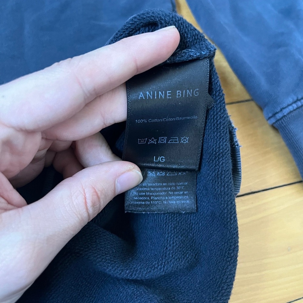 Anine Bing Navy Blue Oversized Graphic Logo Crew Neck Sweatshirt Distressed - Picture 8 of 12